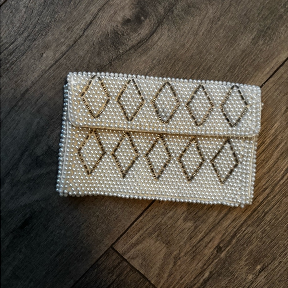 Vintage Beaded Pouch with faux pearls and gold accents, bags by carter